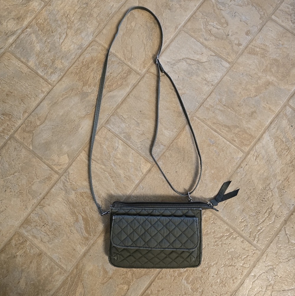 Vera Bradley RFID Quilted Wallet Crossbody Bag in Olive
